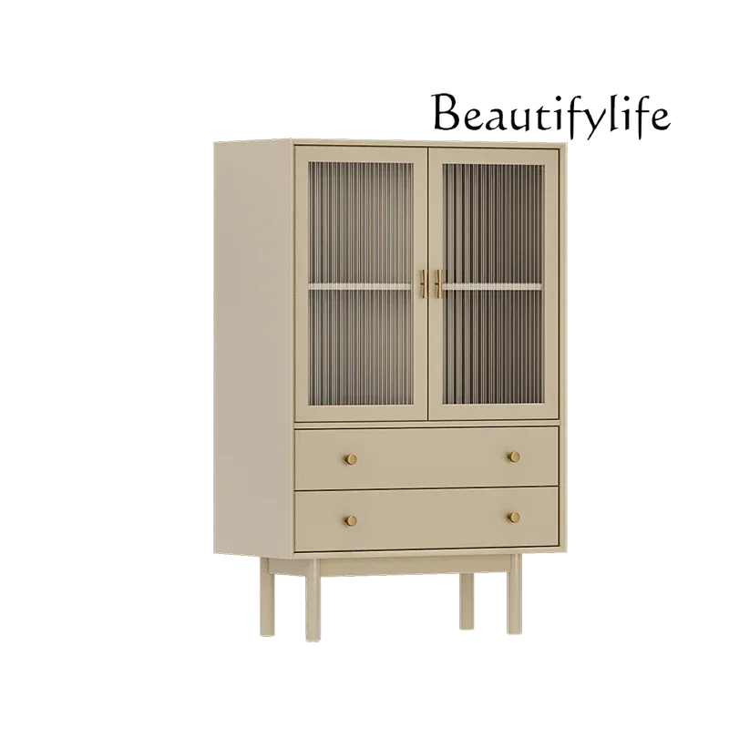 

Nordic medieval style solid wood rattan dining side cabinet simple modern locker