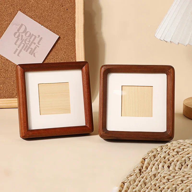 Mini square rounded corner solid wood photo frame, black walnut solid wood photo frame, vintage desktop decoration