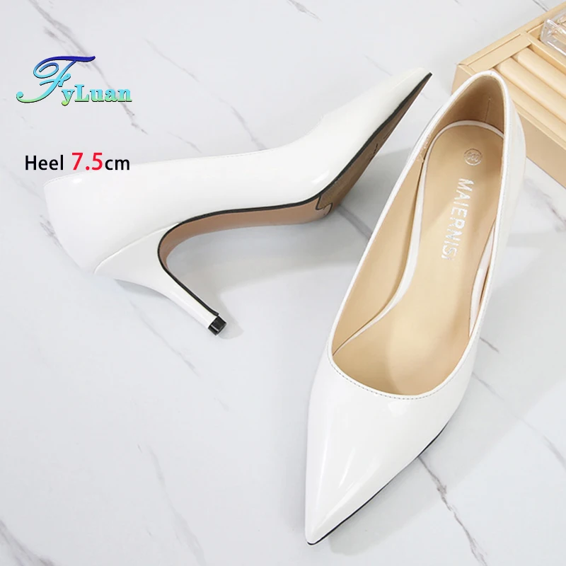 Elegant Shallow Mouth Women Single Shoes 7.5CM High Heels Work Dress Shoes Female Stiletto Fashion Pointed Office Pumps Size 46