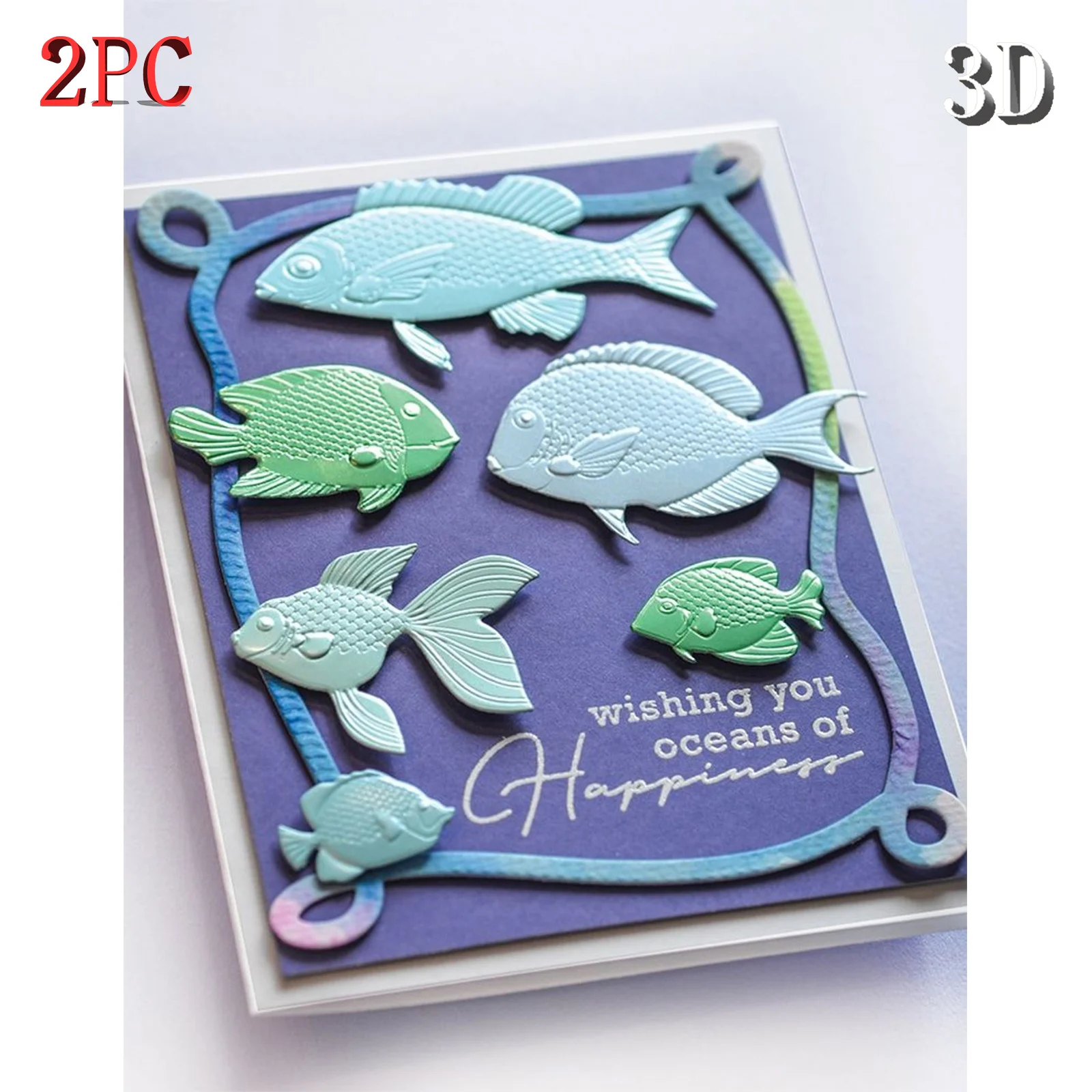 3D-Prägefolder und Stanzset, geeignet für DIY-Scrapbooking und Kartenherstellung - "Fischschwarm-Relief: Darstellung des Meereslebens"