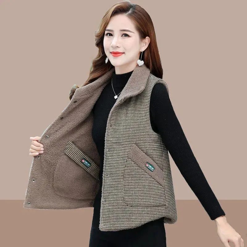 Lady Wear On Both Sides Sleeveless Autumn Women Particle Velvet Warm Waistcoat Jacket Spring Femme Large Size 5XL Patchwork Vest