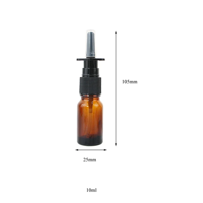 10pcs/30pcs/50pcs 10ml Empty Amber Green Glass Nasal Spray Bottle Atomizer with Black Leakproof Nasal Sprayer Top