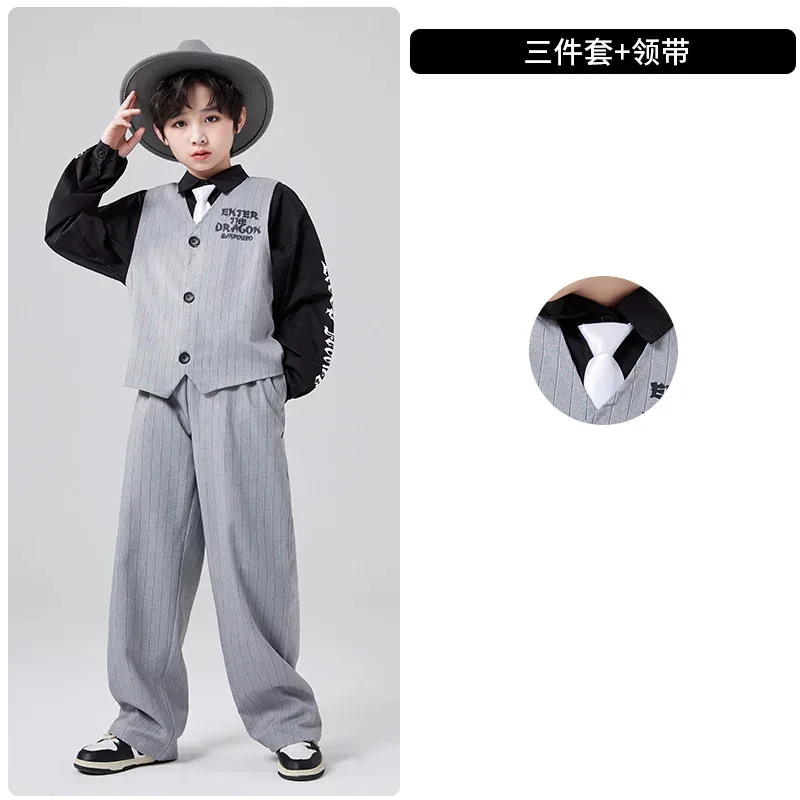 Traje de actuación para niños, traje de escenario para ropa de baile de hip hop, chalecos de baile callejero de Jazz para niños y niñas