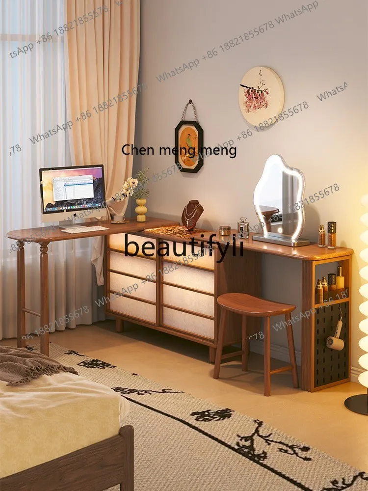 

X Dressing Table and Chest of Drawers Integrated Black Walnut Solid Wood Bedroom New Model Extendable Makeup Table