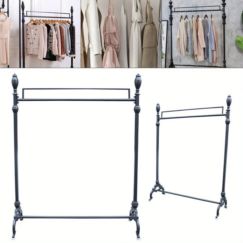 

Vintage Ornate Metal Garment Rack" - Elegant Floor Standing Clothes, Quilt Display Hanger in Black for Stylish Storage