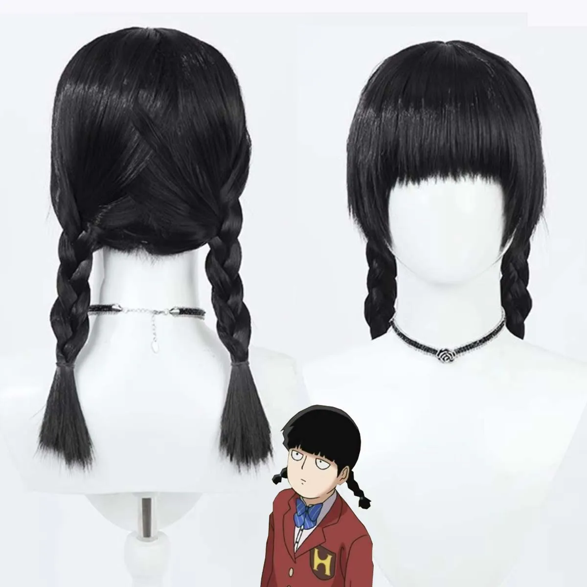 Women Anime Mob Psycho 100 Shigeo Kageyam Cosplay Black Braid Wig
