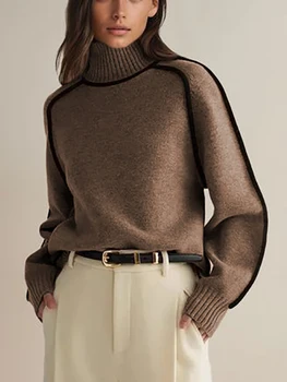 Modigirlฤดูหนาวสบายๆเสื้อกันหนาวผู้หญิง 2025 ฤดูใบไม้ผลิสีกากีBeigeคอยาวแขนยาวผู้หญิงหลวมBasic Pullovers