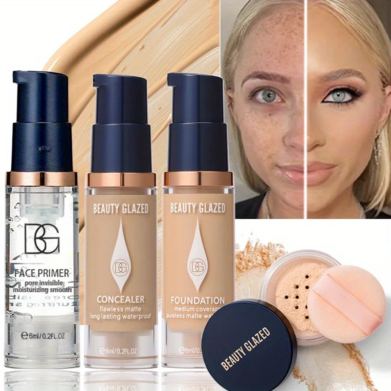 4pcs/set Magic Face Makeup Kit Natural Moisturizing Primer Long Lasting Waterproof Concealer Foundation Travel Face Makeup Set