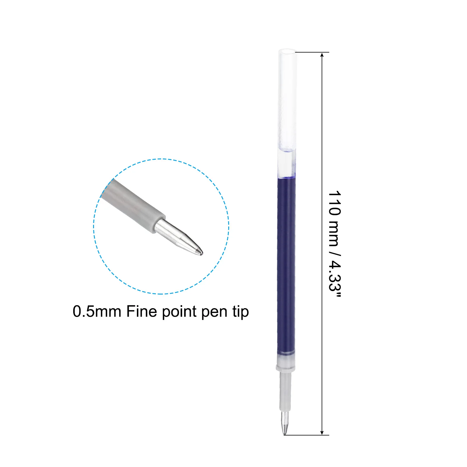 100Pcs 0.5mm Ink Pen Refills Replaceable Gel Pen Refills Ballpoint Pen Ink Fine Point for Retractable Pens Office Supplies