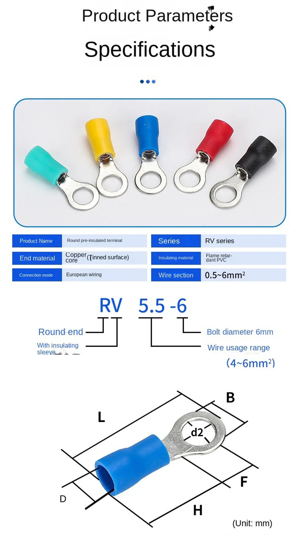 RV1.25/2/3.5/5.5-4/6/8 Runde Isolierte Crimpklemmen Ringförmige Elektrische Kabelverbinder O-Typ Kaltpressklemmen Messing-Kabelschuhe – Detail 6