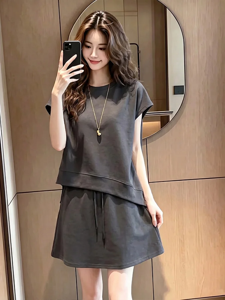 

Fashionable Casual Women's Two-Piece Set Short Sleeve T-Shirt High Waist Skirt Breathable Comfortable Summer Outfit