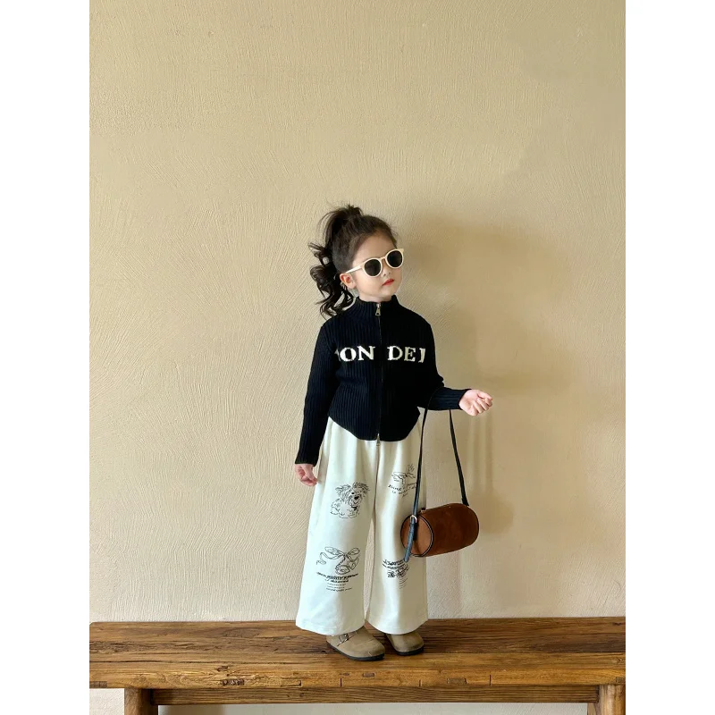 Girls' Sweater2024Autumn New Children2-7Children's Knitted Coat Basic Style Zip-up Shirt