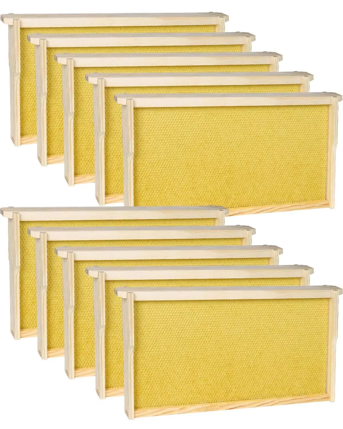 10 Pack Bee Frames Deep - Bee Hive Frames and Wax Foundations Yellow Beehive Frams