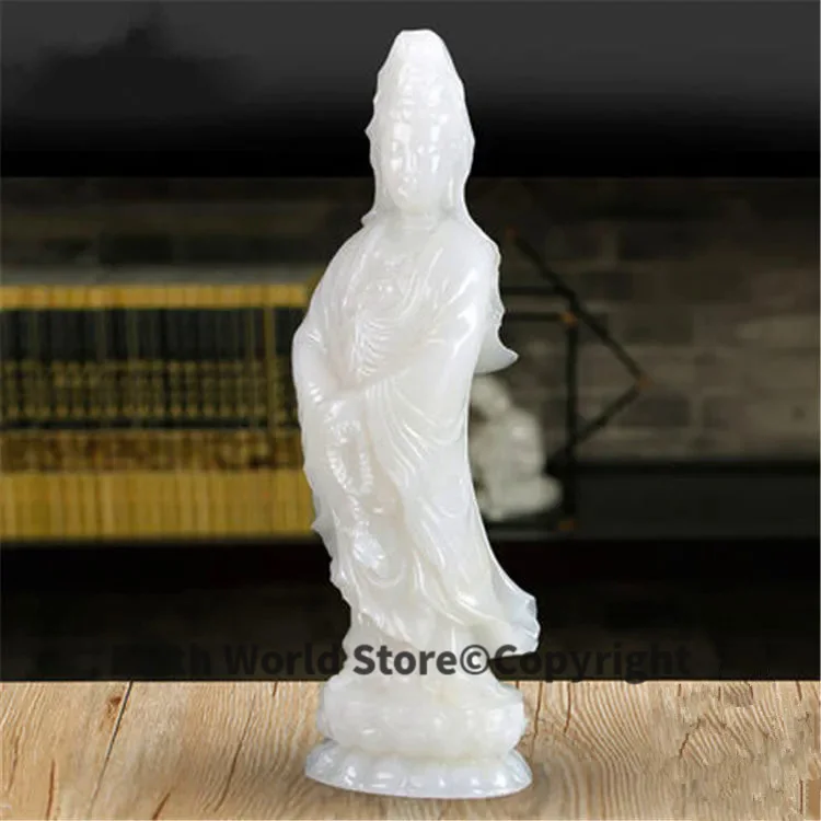 $800-- Home family efficacious Talisman Mascot Nanhai Guanyin the Buddha FENG SHUI White jade Hand engraving Sculpture statue