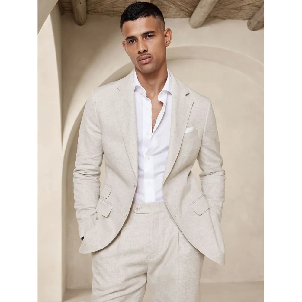 

Beige Notch Lapel Single Breasted Men's Suits Back Vent Slim Fit Wedding 2 Piece Jacket Pants Set Custom Made Terno Full Set