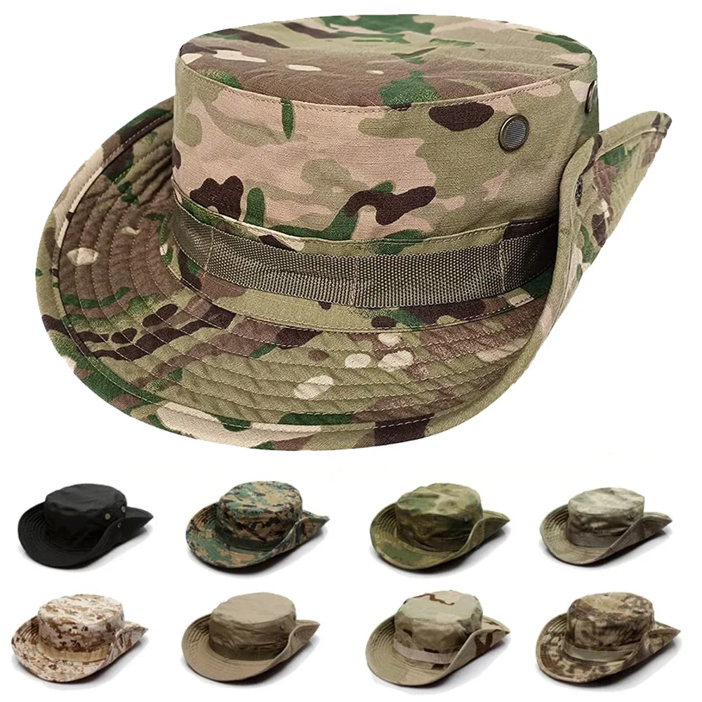 Summer Boonie Hats Caps Camouflage Bucket Hats Multicam Panama Cap Hunting Hiking Outdoor Camo Panama Caps Men