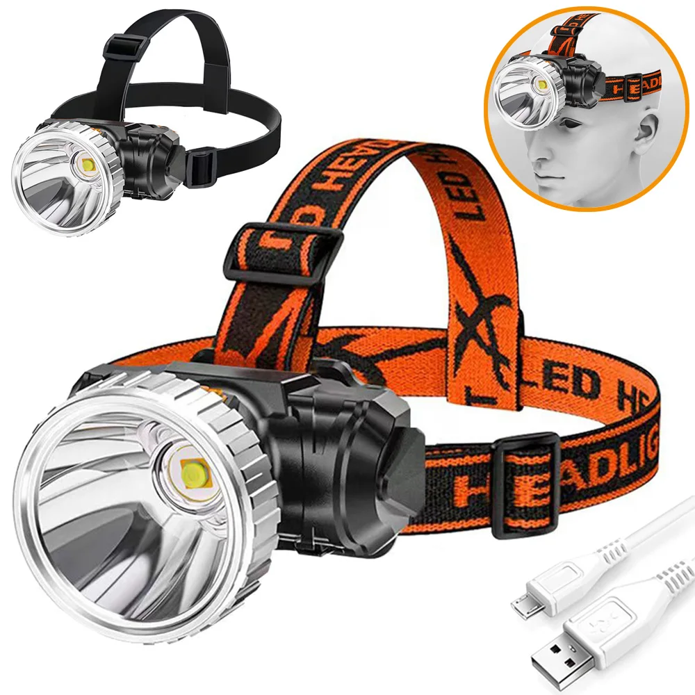 LED Headlamp USB Rechargeable Work Flashlight Torch Strong Light Adventure Portable Mini Camping Fishing Head Light Head Lamp