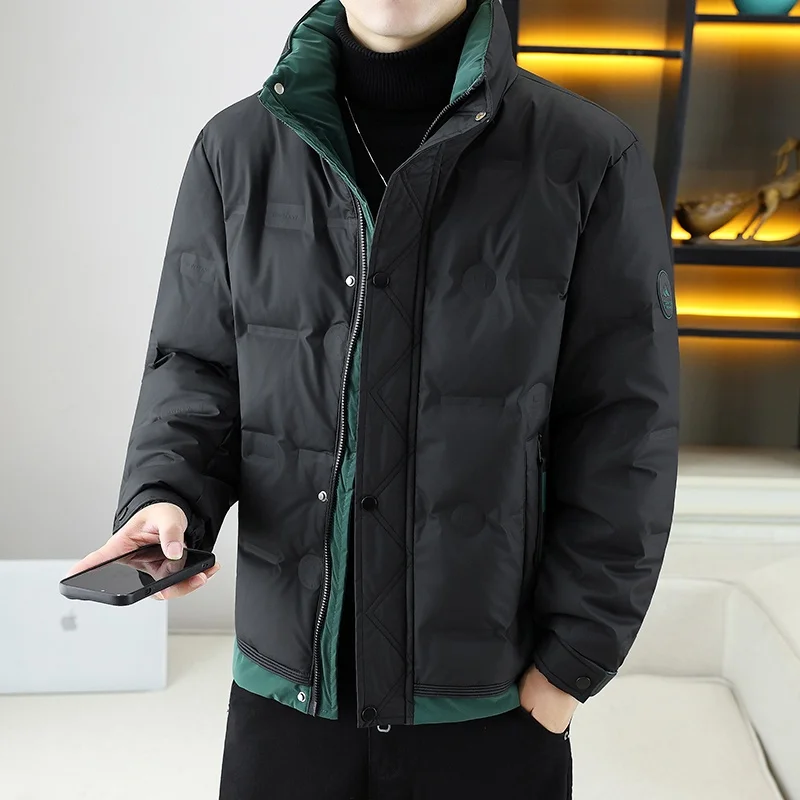 

Men's Stand Collar down Jaet Thiened Warm Casual Sli White Du Feather Cold Resistant Coat Trendy Zipper Sle Polye...