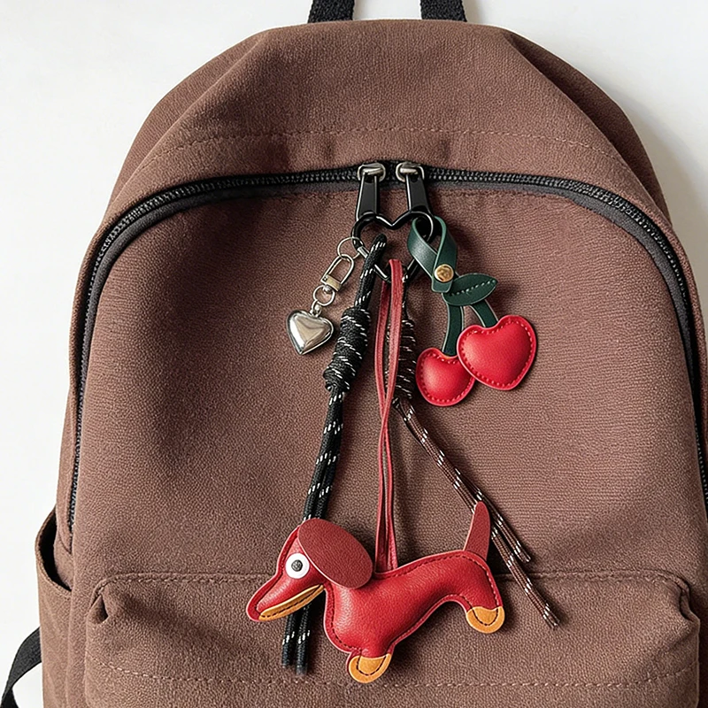 Braided Rope Bag Cherry Pendant High-grade Keychain Pendant Style Dachshund Pendant Suitable For Phone Bag Accessories