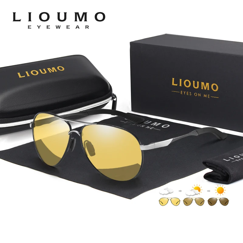 

LIOUMO Top Quality Pilot Sunglasses For Men Women Polarized Photohcromic Night Vision Glasses For Driving Anti-Glare zonnebril