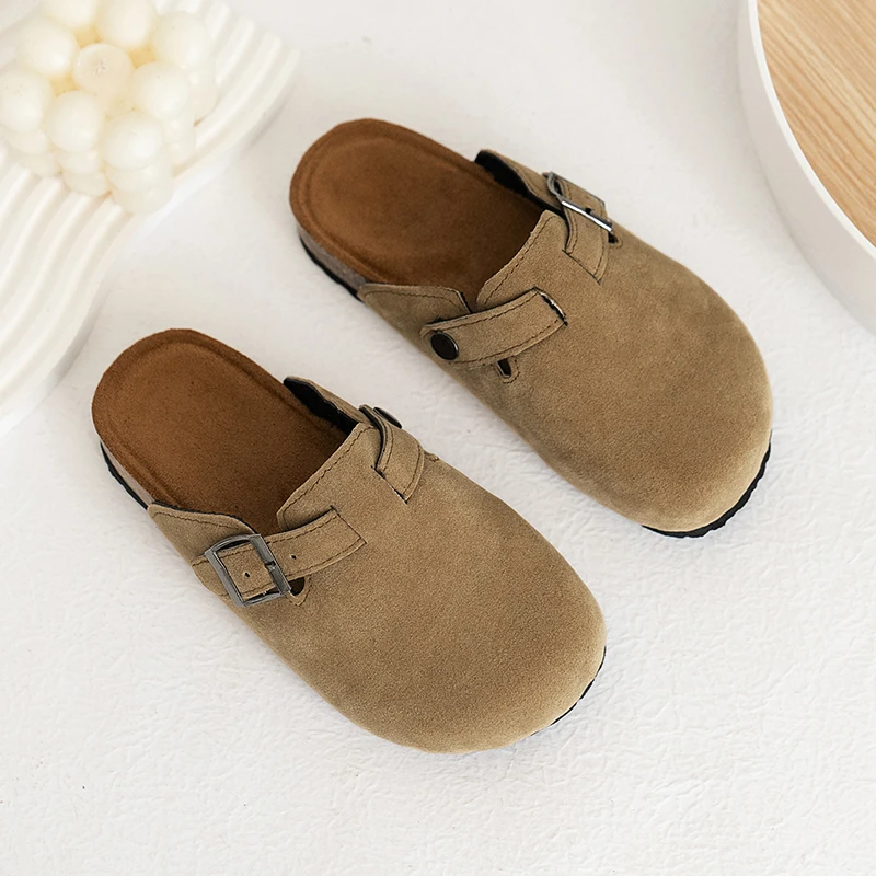 2024 New Style Frosted Cotton Medium-sized Slippers for Boys and Girls, One-step Toe-toe Fashion Casual Half-slippers for Girls