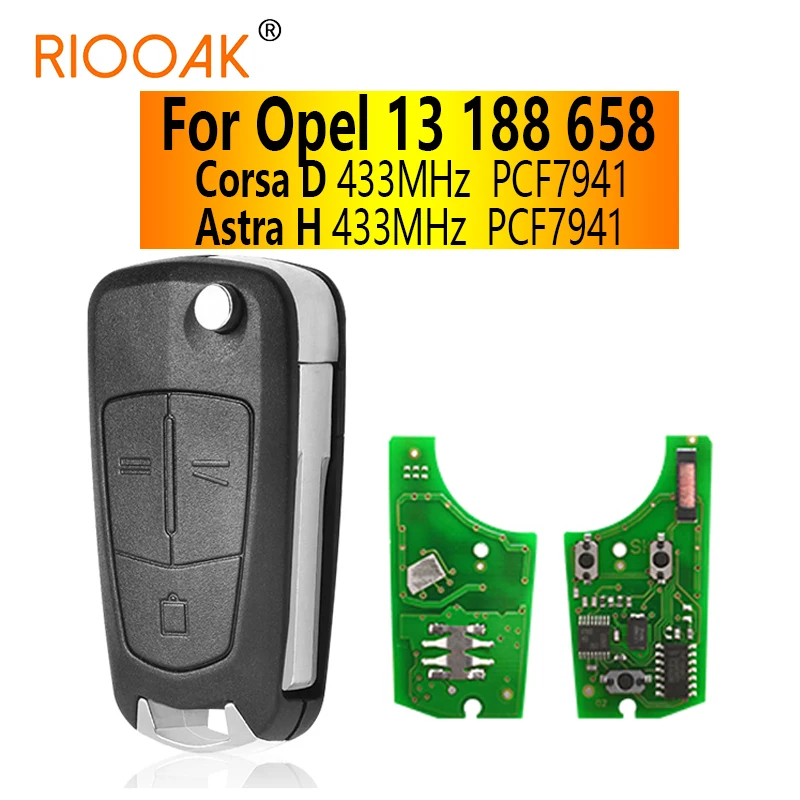 

2 Buttons Flip Remote Car Key PCF7941 Chip 433Mhz for Opel Corsa D Astra H 2004-2009 P/N 13188284