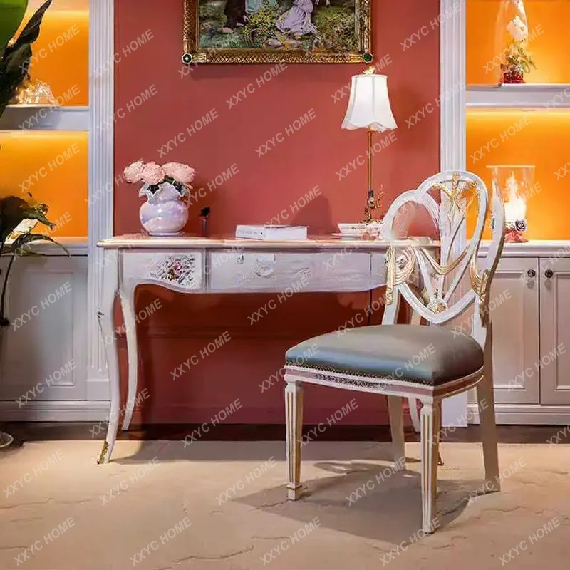 romantic solid wood carving flower hand painted sticker gold leaf desk villa bedroom