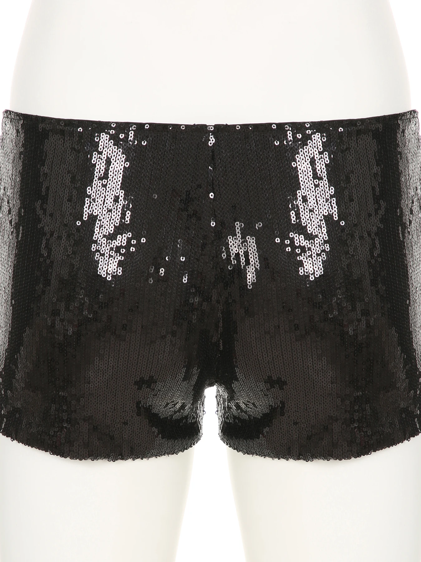 IAMSURE Sexy Sparkle Glitter Pailletten Shorts Clubwear Schlank Low-Taille Super Mini Shorts Frauen 2024 Mode Streetwear Damen