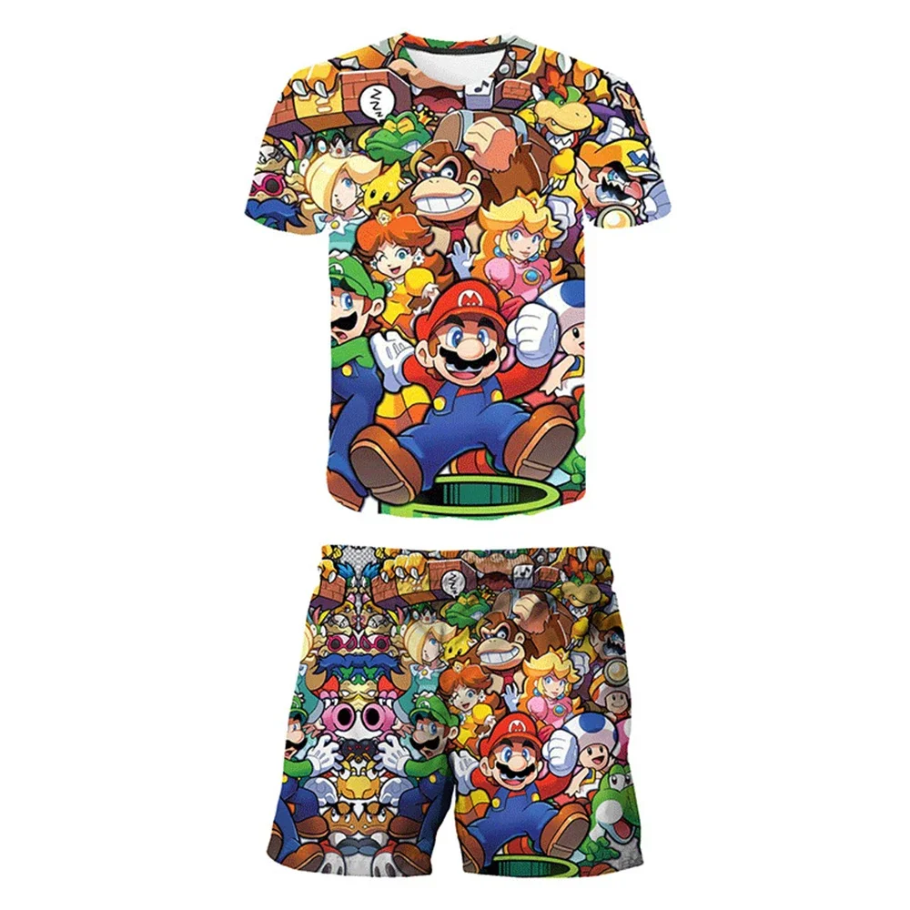 Disney Marvel Boys Clothes Girls Game Mariosbros Tshirt Kids  2-piece set Pokemoned Narutos Brawls Stars Casual One Piece Tops