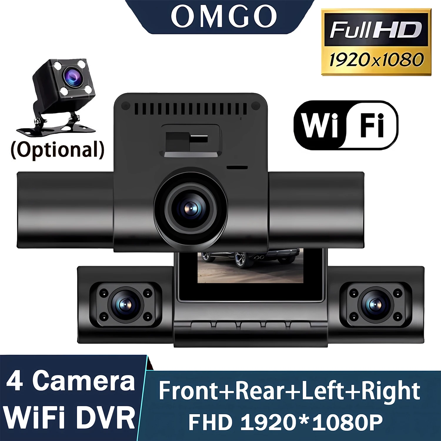 Car Dash Cam 4 Channel Black Box Driving Camera FHD 1080P Front Left Right Rear Night Vision Loop Recording 24H Parking Monitor