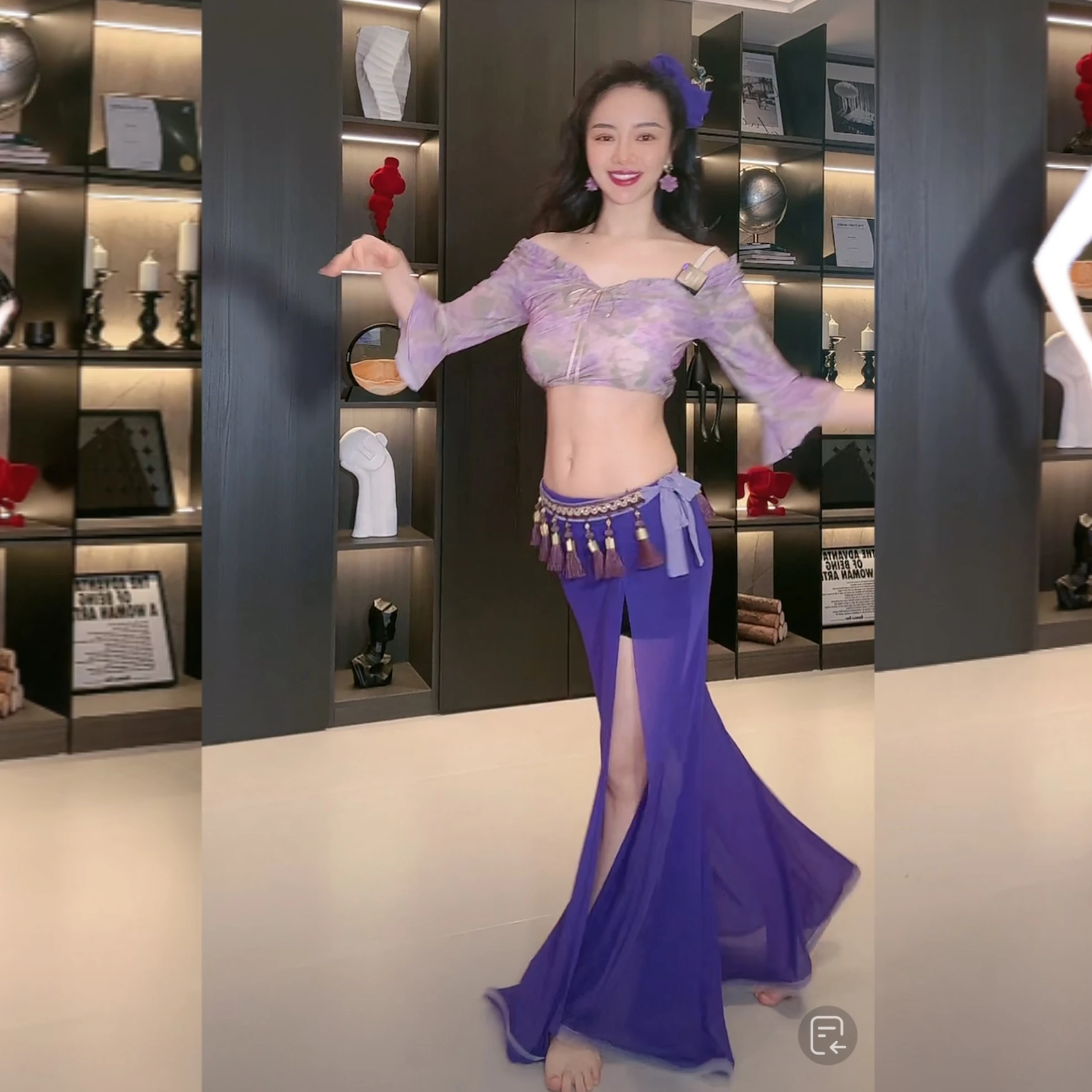 Belly Dance Set Women's Customized Flare Sleeve Top+Sexy Split Skirt 2pcs Oriental Dance Professional Performance Clothing