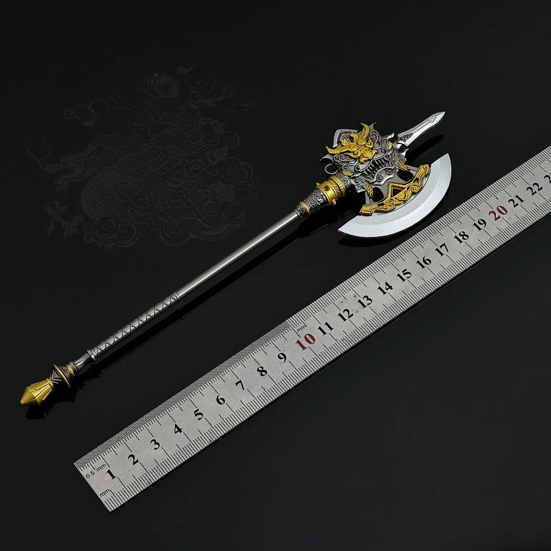 22 cm/8.66in Romantiek van De Drie Koninkrijken Film en Televisie Randapparatuur Wapens Model Xu Huangguan Steen Bijl Metalen Handwerk