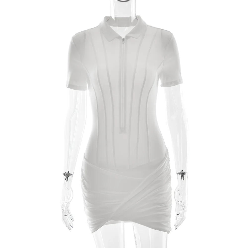 Modischer Plissee-Jumpsuit für Damen, Eleganter Kurzarm-Bodycon mit Reißverschluss und Revers, Sommerliche Alltags- und Streetwear – Detail 23