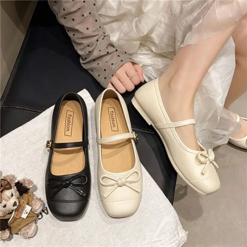 2026 New French Elegant Single Shoes Women Gentle Fairy Style Butterfly Knot Mary Janes Flat Bottom Shoes round Head PVC image 2
