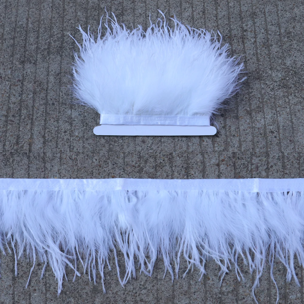 1 Meter Marabou Ostrich  Feathers Trim 10-13cm Plumes on Ribbon For Wedding Dress Decoration Sewing Crafts Accessories