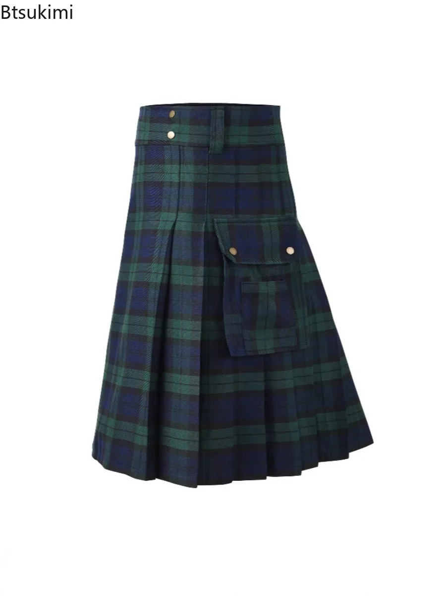 

New 2025 Men's Scottish National Festival Skirt Dress Plaid Design Pleated Skirt Halloween Cosplay Costumes Skirts Male Clothing