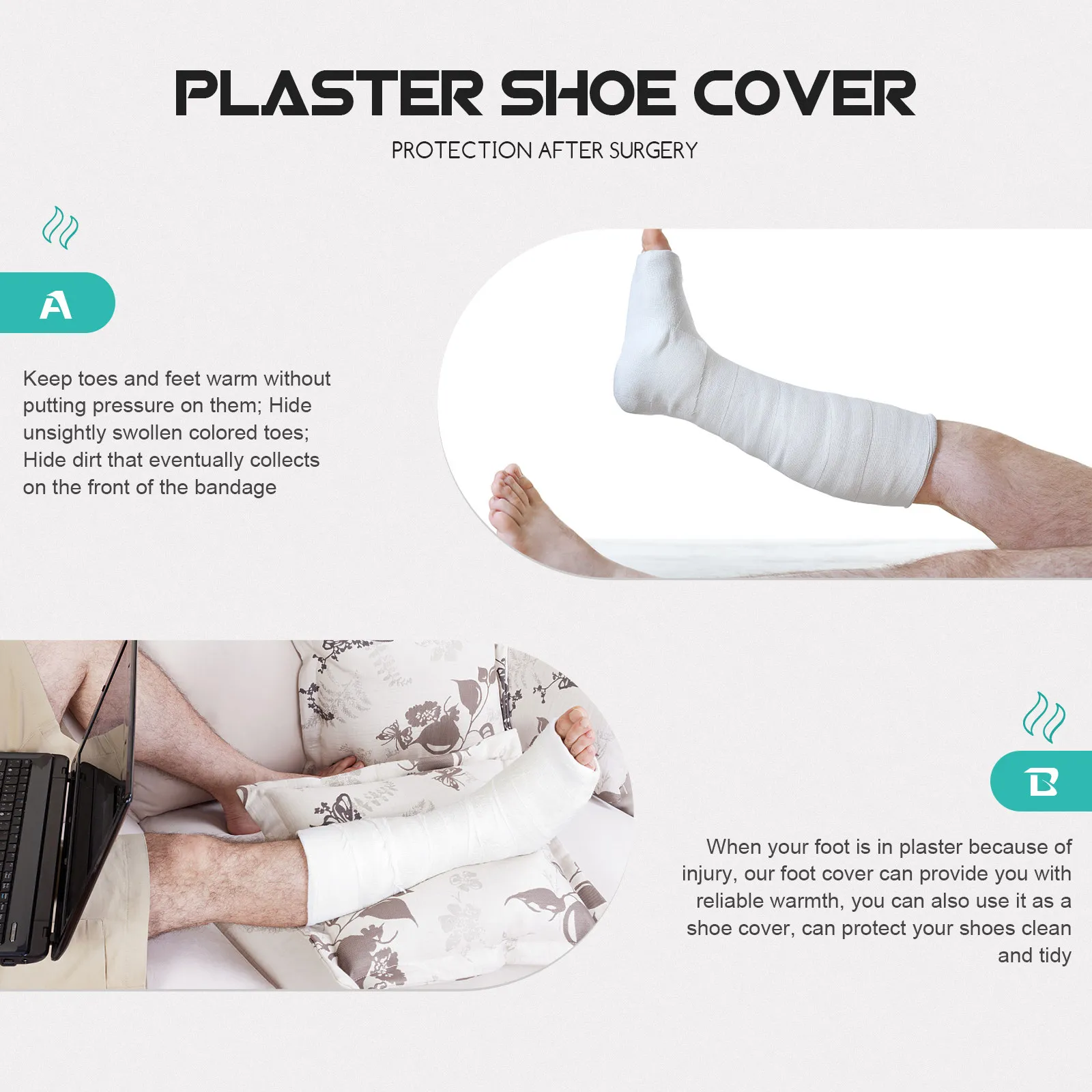

Waterproof Plaster Foot Cover for Surgery Recovery Non-Skid Tread Adjustable Straps Foot Cast Socks