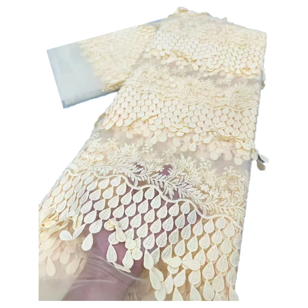African lace Embroidery Lace milk Silk Fabric 2025 high quality Nigerian water soluble Organza tulle sequined sewn gown