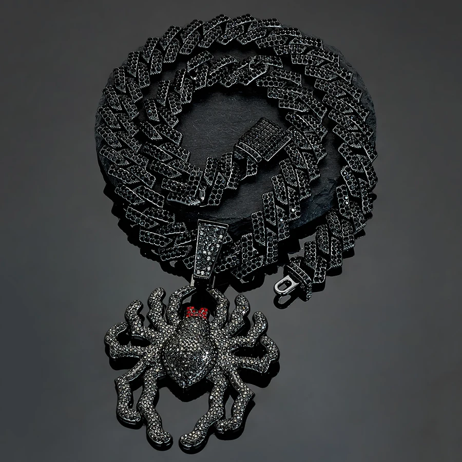 

Creepy red-eye spider pendant Hip Hop style Halloween Cuban chain Holiday party rapper necklace punk rock alloy jewelry