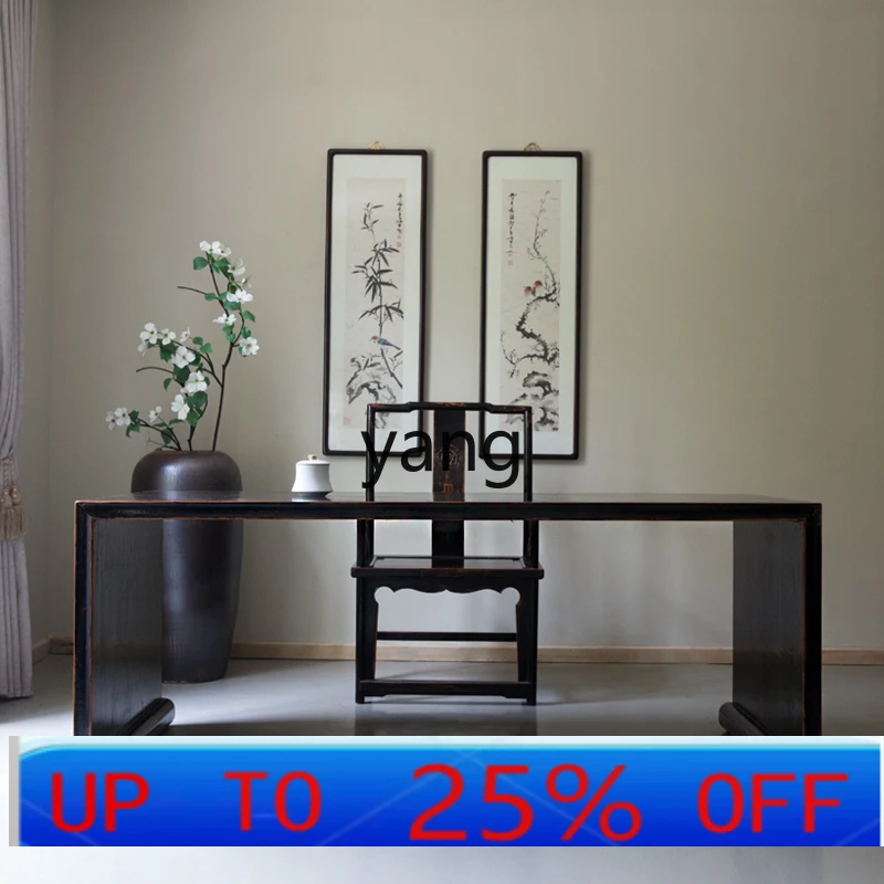 LMMnew Chinese solid wood calligraphy table old black writing desk desk