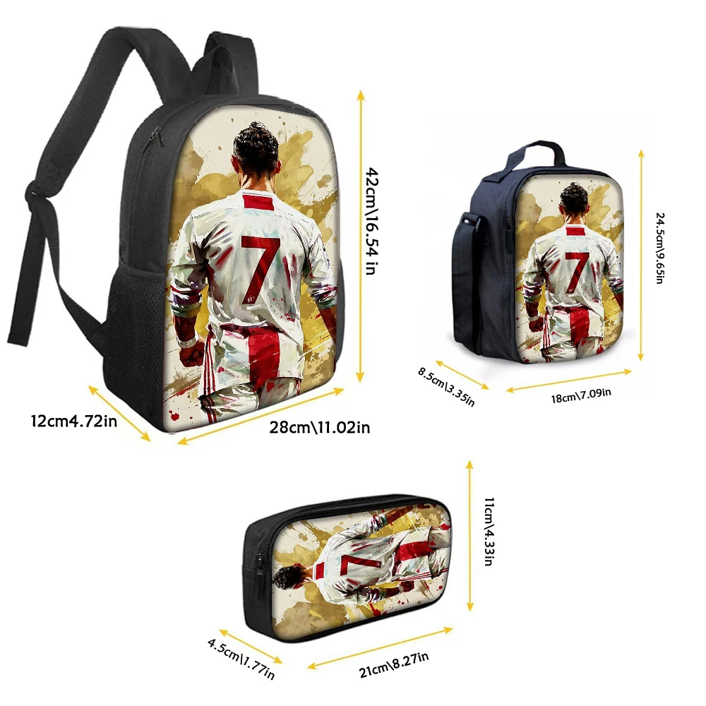 3PCS CR7 Football Star Pattern Backpack Set – Large-Capacity Casual Backpack with Matching Clutch & Tote Bag, Perfect for Daily