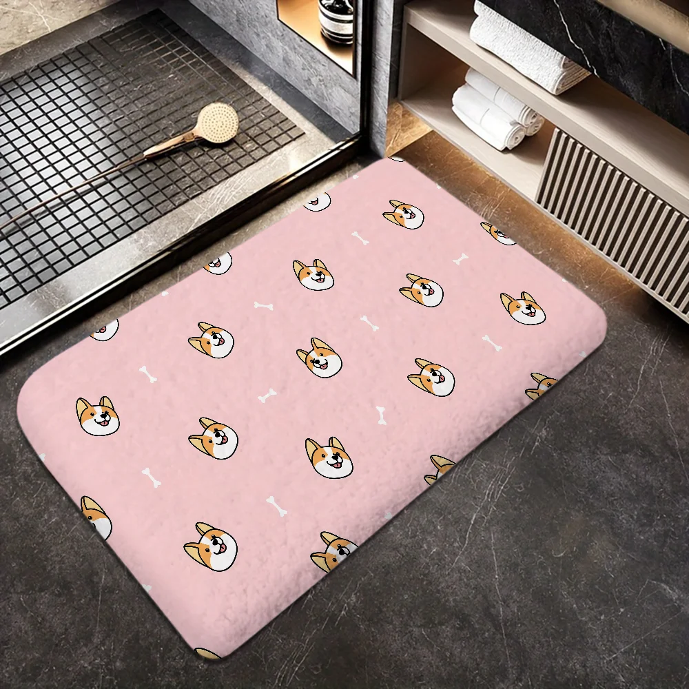 1pc Cute Corgi Dog Floor Mat Doormats Home Carpet Foot Mat Bathroom Absorbent Mats Anti-Slip Mats Home Decor