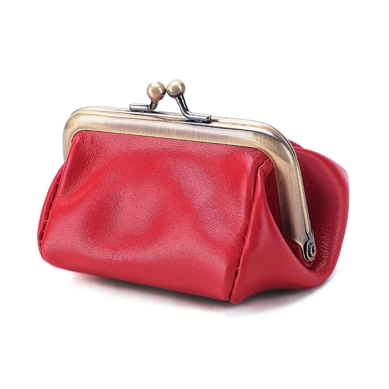 Ladies Wallet Coin Purse Genuine Leather Buckle Oil Wax Cowhide Lipstick Bag Mini Pouch Retro Women Storage Bag Small Wallets