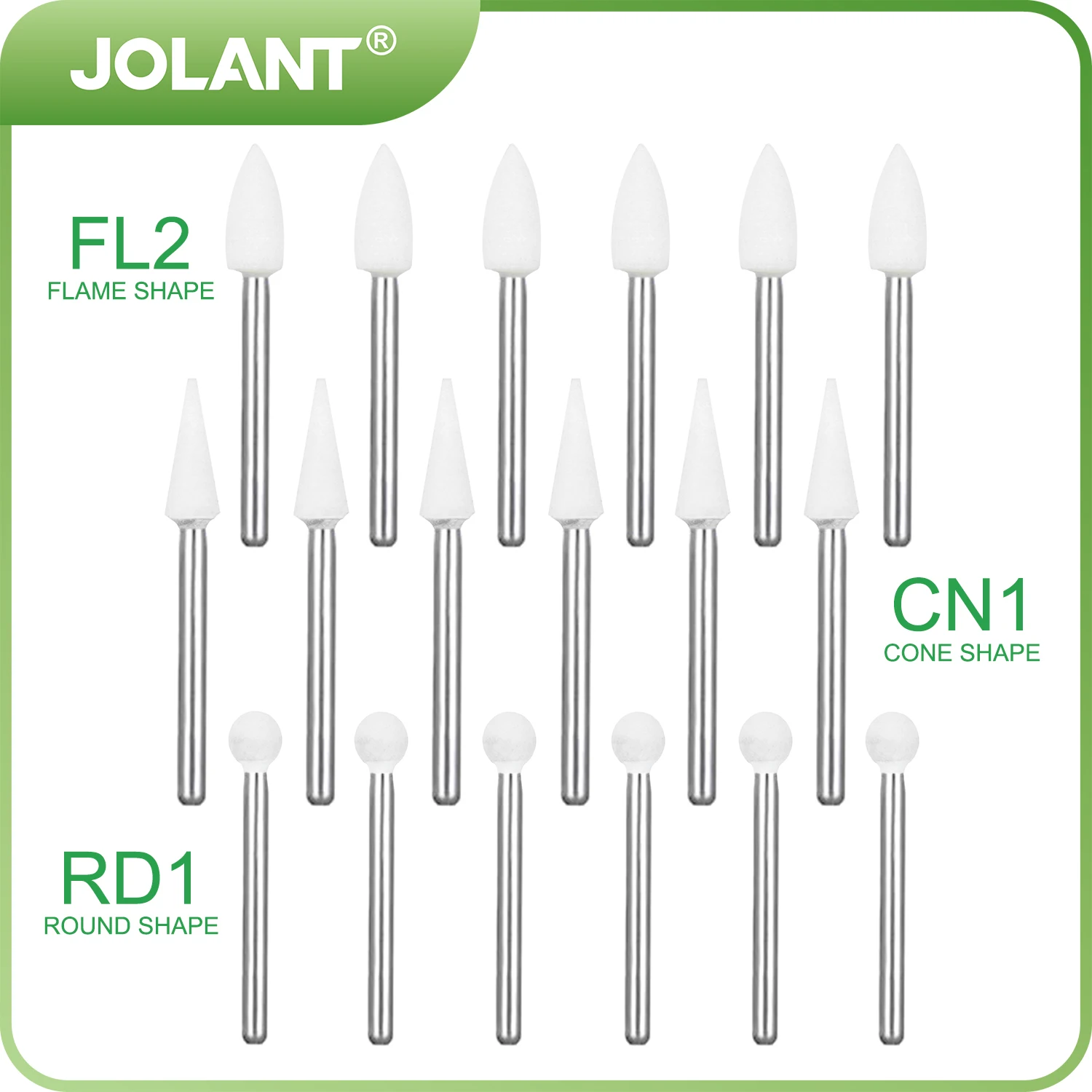 

JOLANT 12 шт./коробка, белый полировщик для зубных протезов, полировщик, полировочные боры FG для полировки стоматологических клиник, металл, смола, фарфор CN1/RD1/FL2