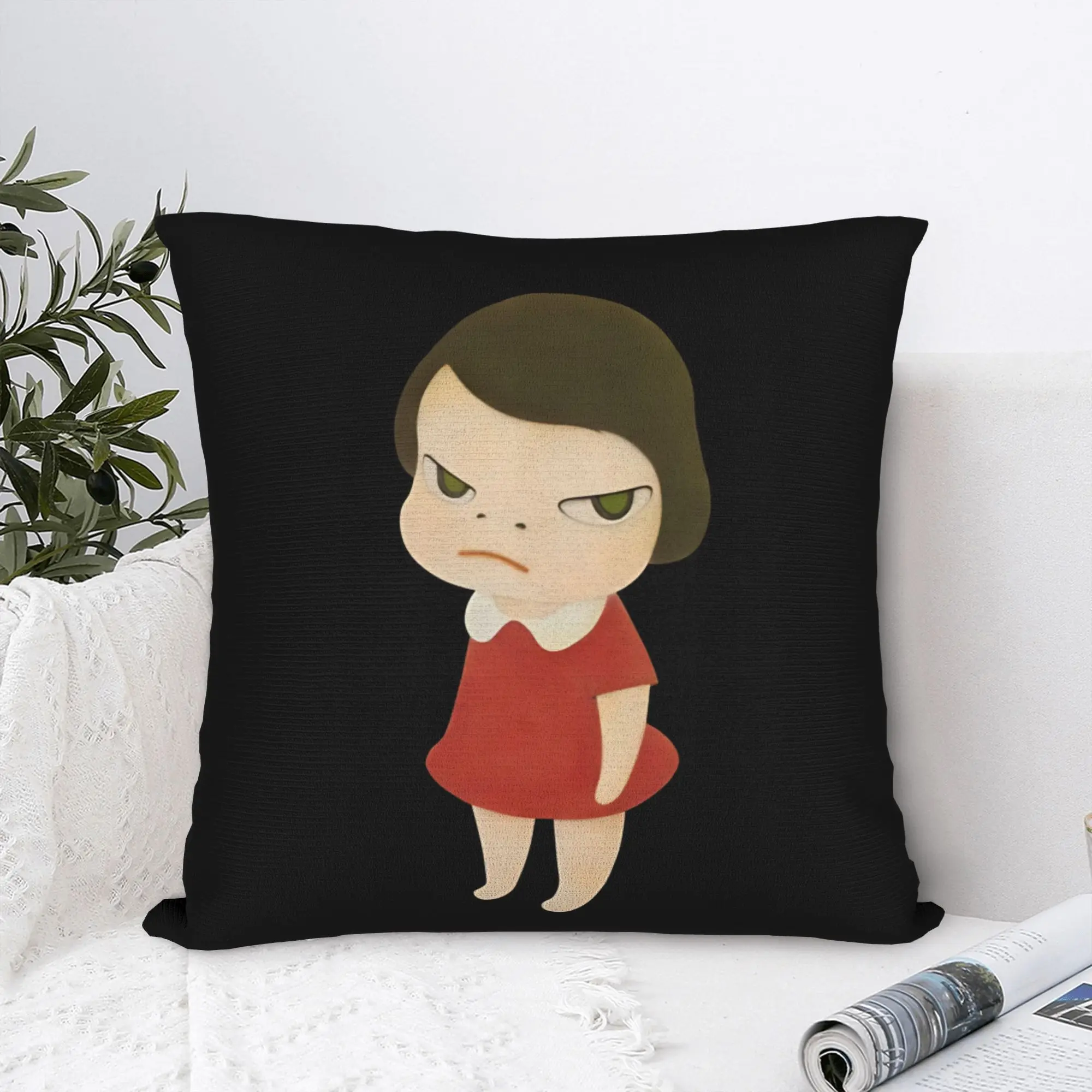 Angry Red Dress Nara Square Pillow Case Polyester Cushions for Sofa Yoshitomos Fashion Pillowcase