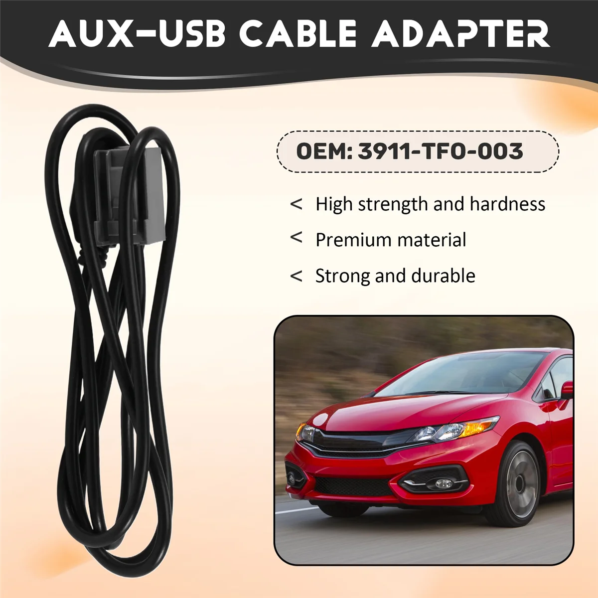 

T48C_Car Aux USB Cable Adapter for Honda Civic Jazz CR-V Accord Stereo