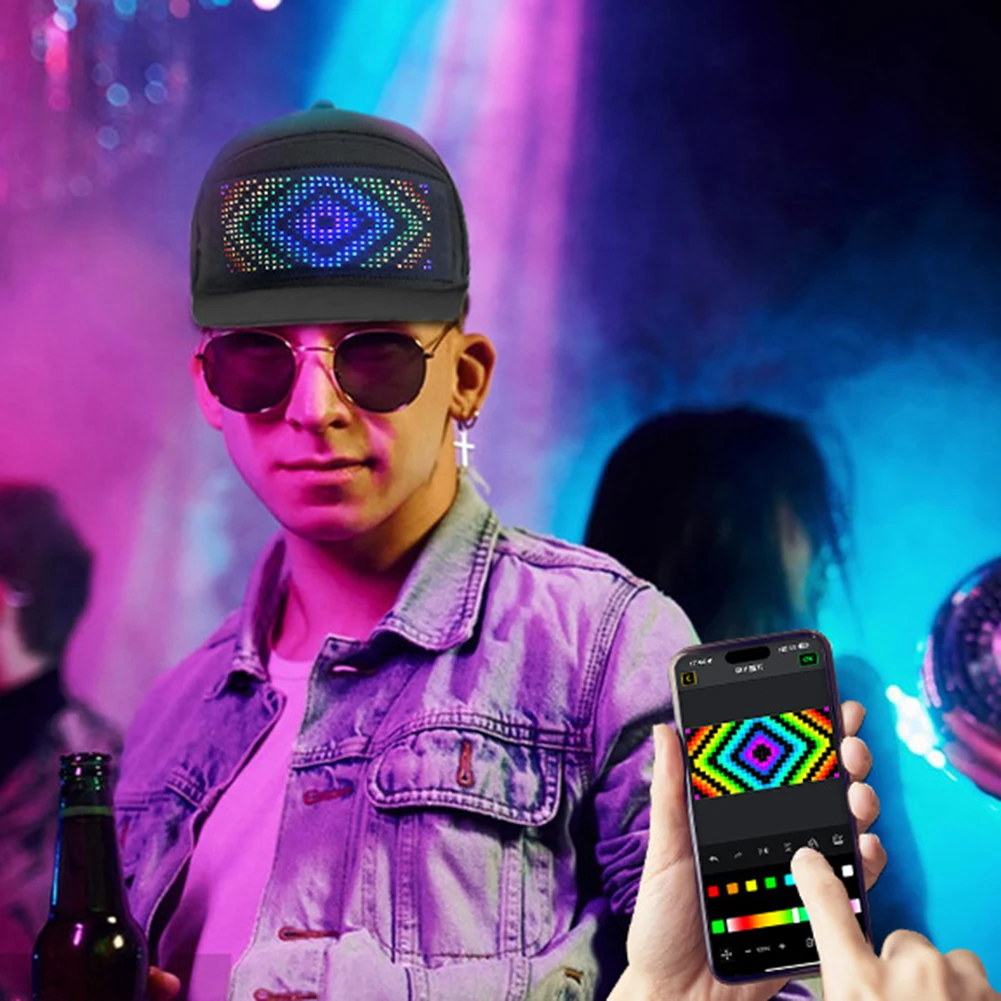 Full-color LED Hat Light Display Screen DIY Smart Baseball Hat Rechargeable Bluetooth APP Control Hip Hop Street Party Decor