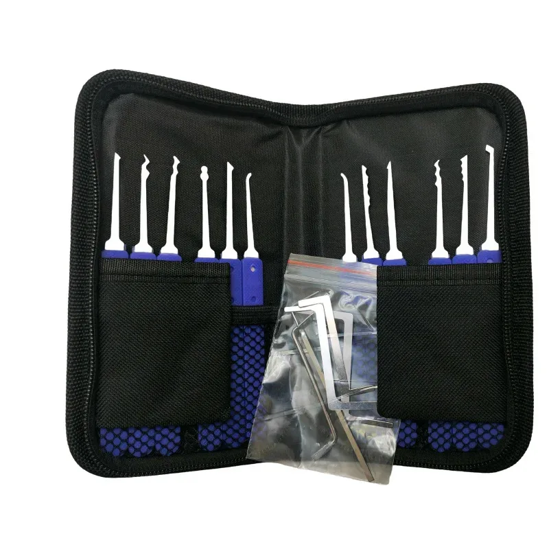 17 יחידות כלי נעילה למתחילים עם ידית כחולה / שחורה ערכת אימון למנעולן בחירת נעילה מקצועית כלי רב-תכליתי