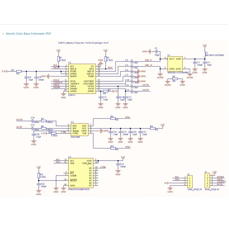 Base de eco atómico con micrófono y altavoz Base de reconocimiento de voz ES8311 micrófono MEMS de decodificación de Audio