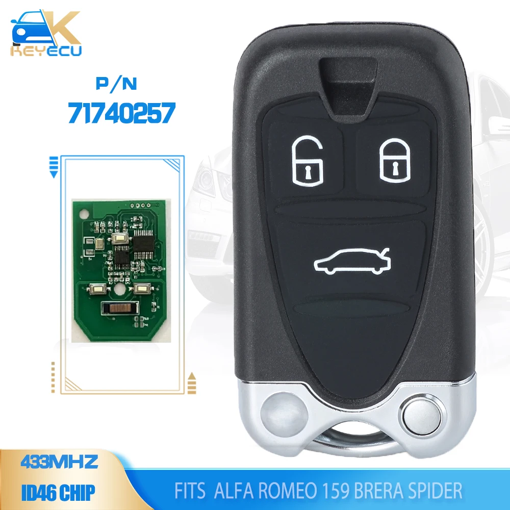 KEYECU PN: 71740257 Smart Remote Key 433MHz PCF7926 ID46 for Alfa Romeo 159 Brera Spider 2005 2006 2007 2008 2009 2010 2011